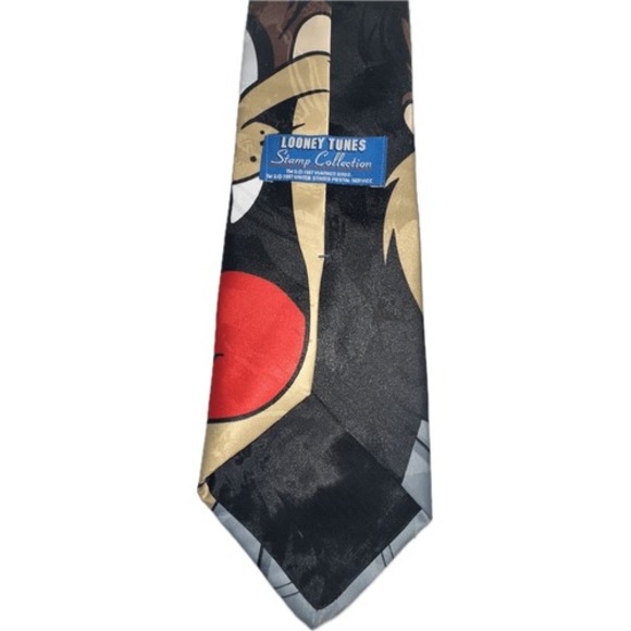 Vintage 90s Looney Tunes Necktie USPS Stamp Collection Taz Tasmanian Devil - Picture 3 of 6